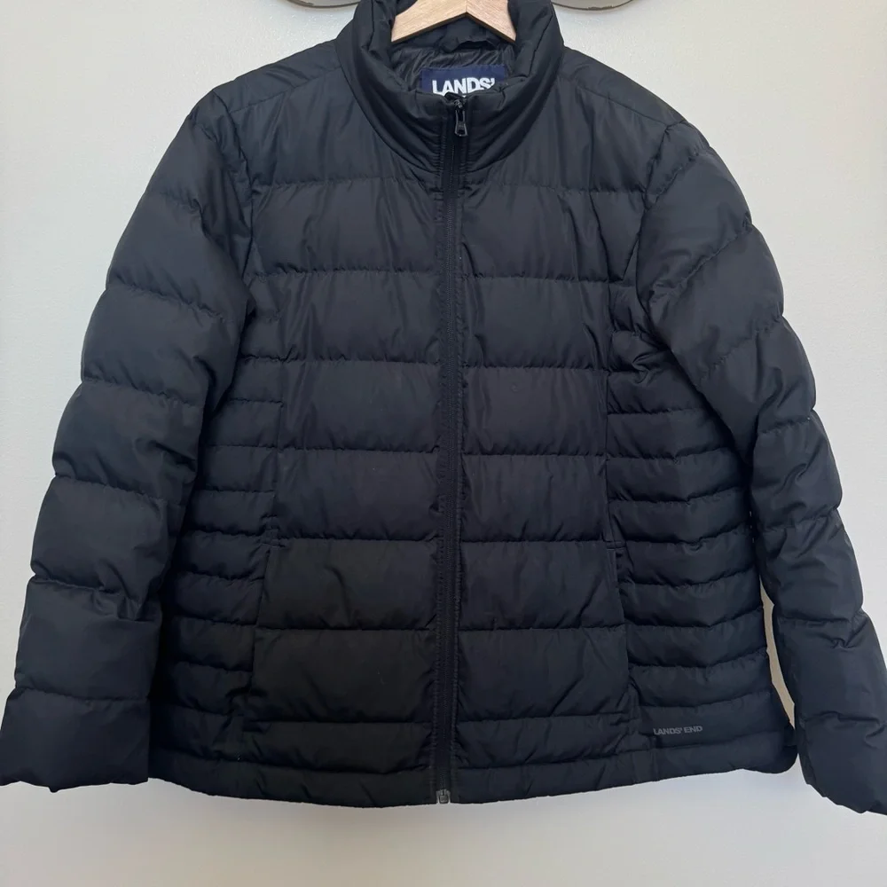 LANDS’ END Boys Size XL Black Puffer Goose Down Winter Coat